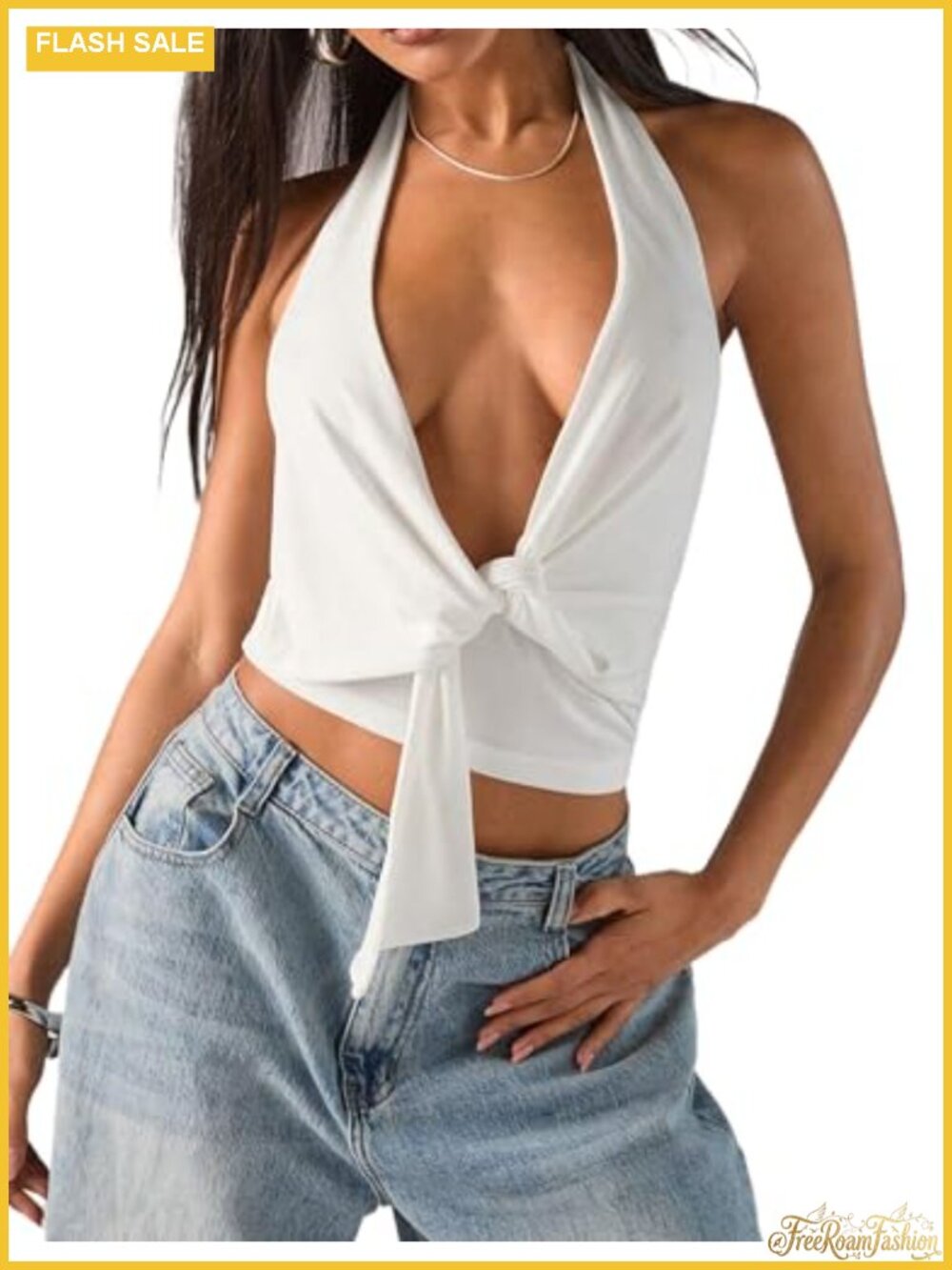 Sexy Backless Halter Crop Top Wrap Twist Deep V-Neck Tank Corset Cami Y2K